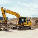 Yellow,Excavator,On,A,Construction,Site.,Also,Called,Diggers,,Jcb,