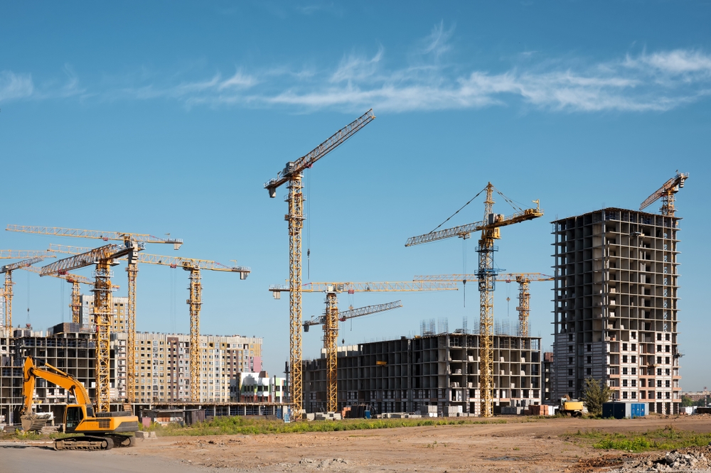 Construction,Of,A,New,Residential,Complex.,Many,High-rise,Cranes,And